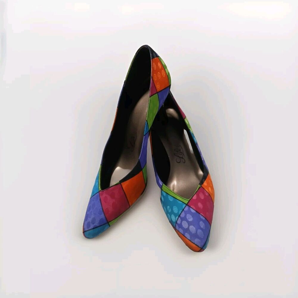 Vintage LifeStride Geometric Multicolor Slip-on Heels Pumps Women's Size 7M